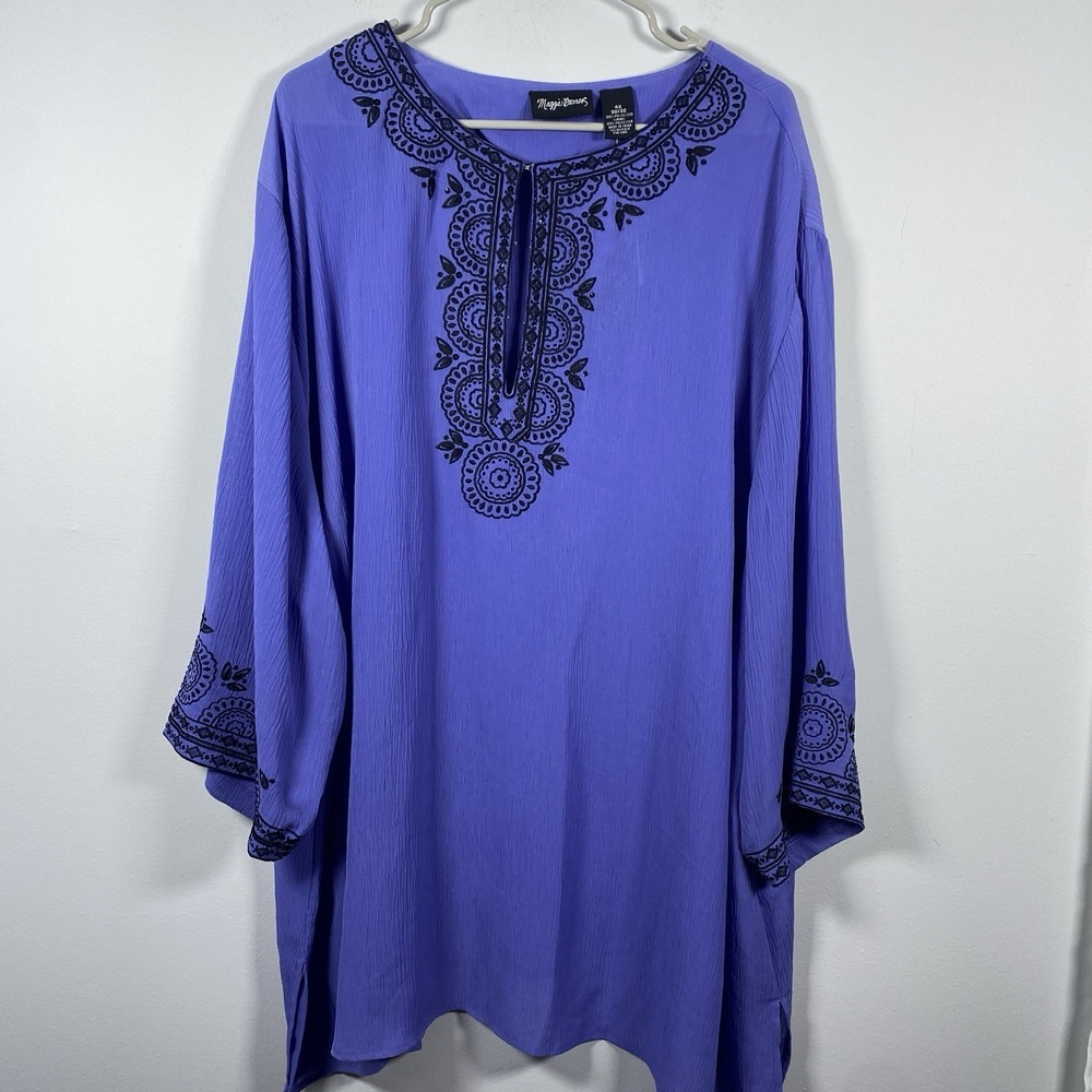 NWT Maggie Barnes Women's Plus Size 4X Purple‎ Embroidered Semi Sheer Tunic Top